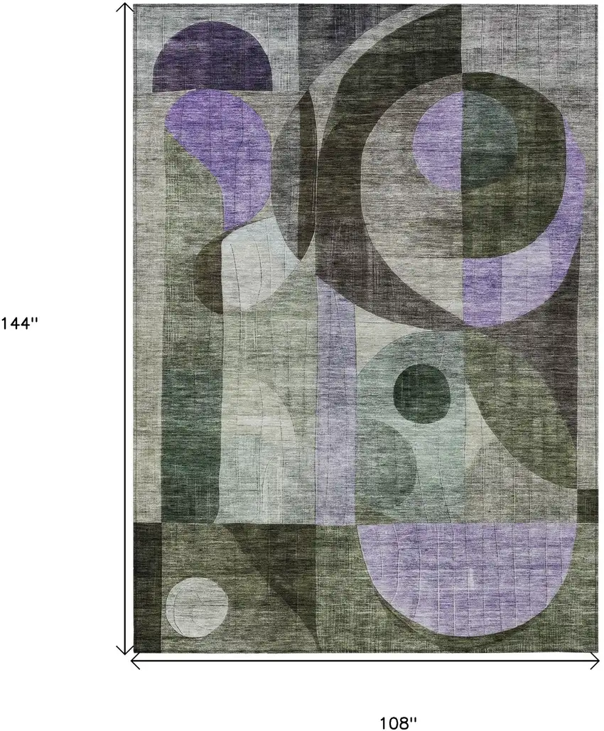 Olive Green Purple And Gray Geometric Washable Indoor Outdoor Area Rug Photo 7