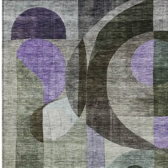 Olive Green Purple And Gray Geometric Washable Indoor Outdoor Area Rug Photo 5