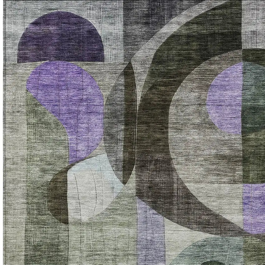 Olive Green Purple And Gray Geometric Washable Indoor Outdoor Area Rug Photo 5