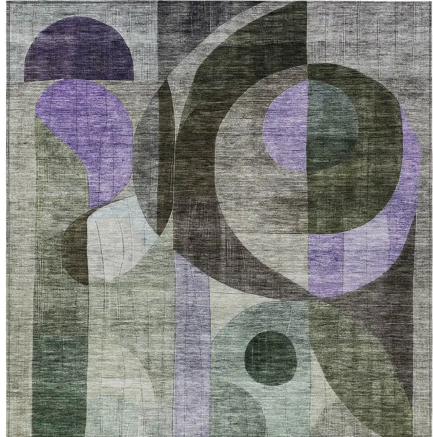 Olive Green Purple And Gray Geometric Washable Indoor Outdoor Area Rug Photo 6
