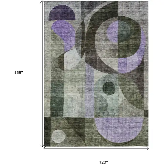 Olive Green Purple And Gray Geometric Washable Indoor Outdoor Area Rug Photo 7