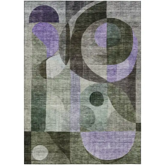Olive Green Purple And Gray Geometric Washable Indoor Outdoor Area Rug Photo 2
