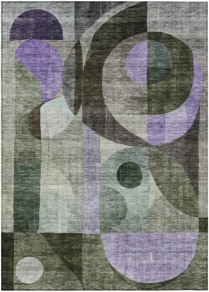 Olive Green Purple And Gray Geometric Washable Indoor Outdoor Area Rug Photo 2