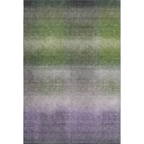 Olive Green Purple And Gray Striped Washable Area Rug With UV Protection Photo 1