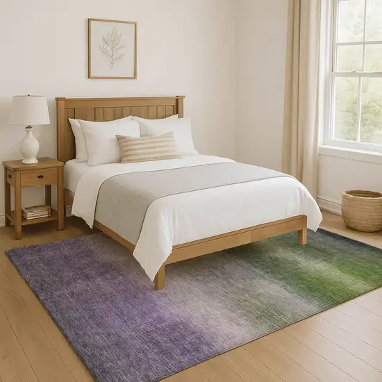 Olive Green Purple And Gray Striped Washable Area Rug With UV Protection Photo 5