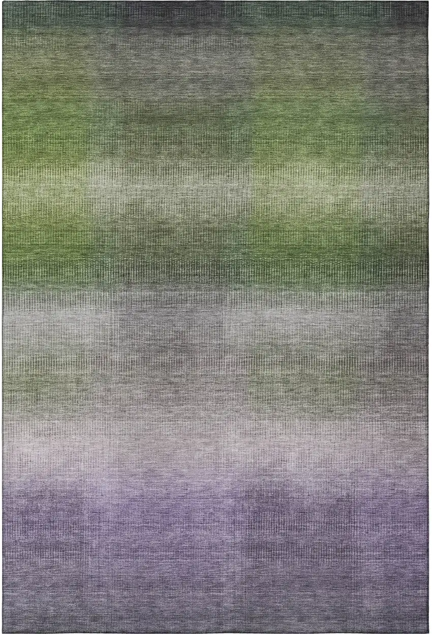 Olive Green Purple And Gray Striped Washable Area Rug With UV Protection Photo 3
