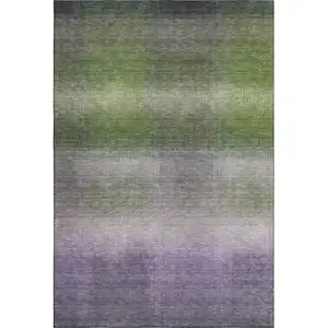 Photo of Olive Green Purple And Gray Striped Washable Area Rug With UV Protection