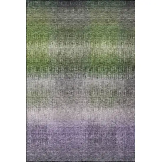 Olive Green Purple And Gray Striped Washable Area Rug With UV Protection Photo 3