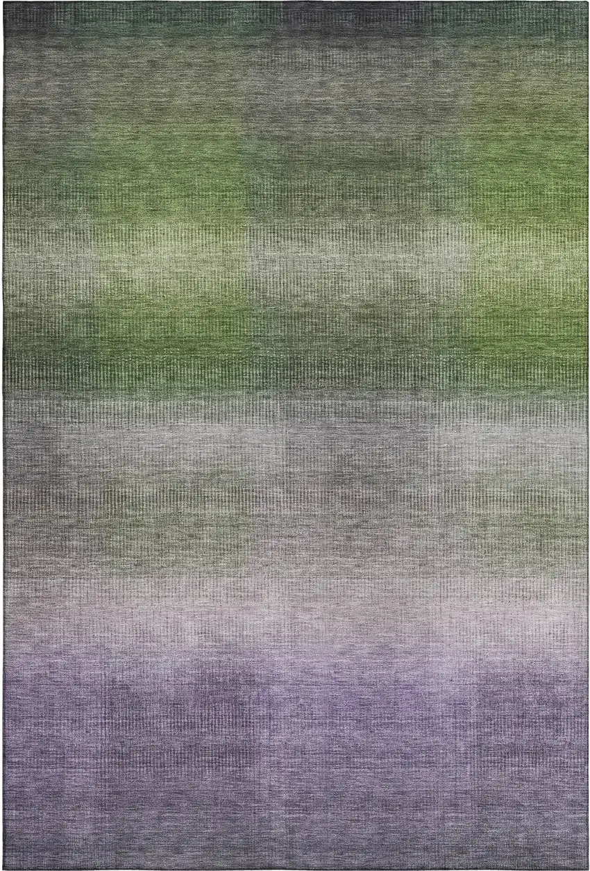 Olive Green Purple And Gray Striped Washable Area Rug With UV Protection Photo 1