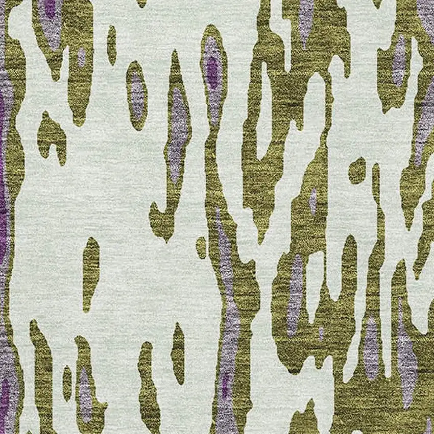 Olive Green Purple And Ivory Abstract Washable Area Rug With UV Protection Photo 2
