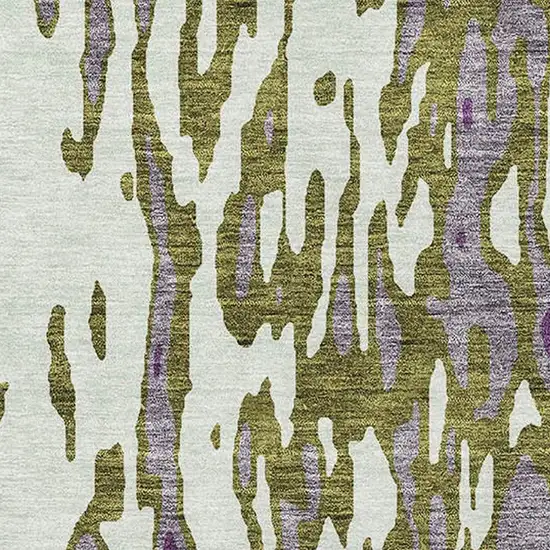 Olive Green Purple And Ivory Abstract Washable Area Rug With UV Protection Photo 2