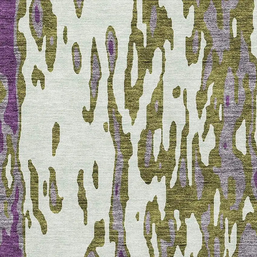 Olive Green Purple And Ivory Abstract Washable Area Rug With UV Protection Photo 2
