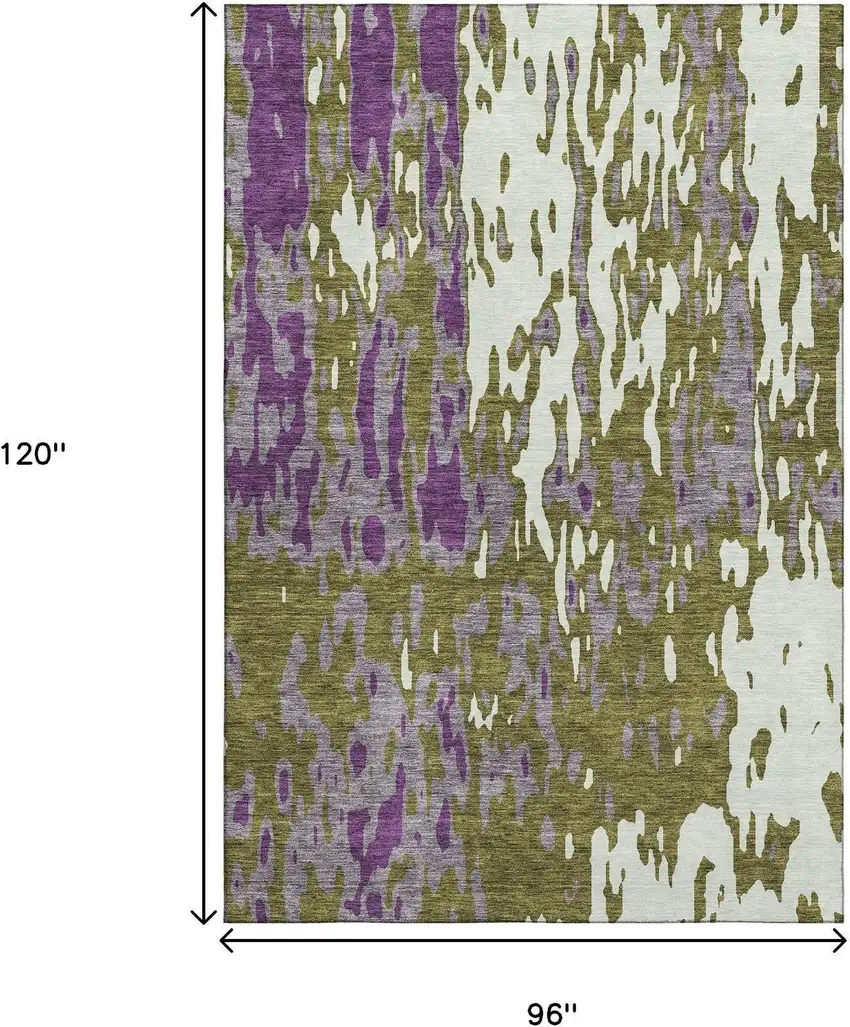 Olive Green Purple And Ivory Abstract Washable Area Rug With UV Protection Photo 8