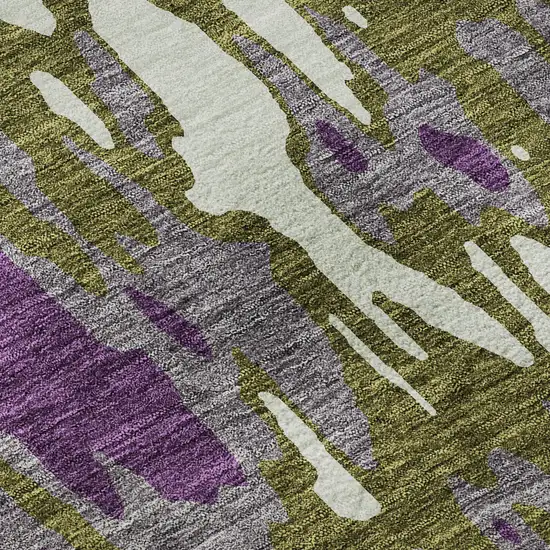 Olive Green Purple And Ivory Abstract Washable Area Rug With UV Protection Photo 9