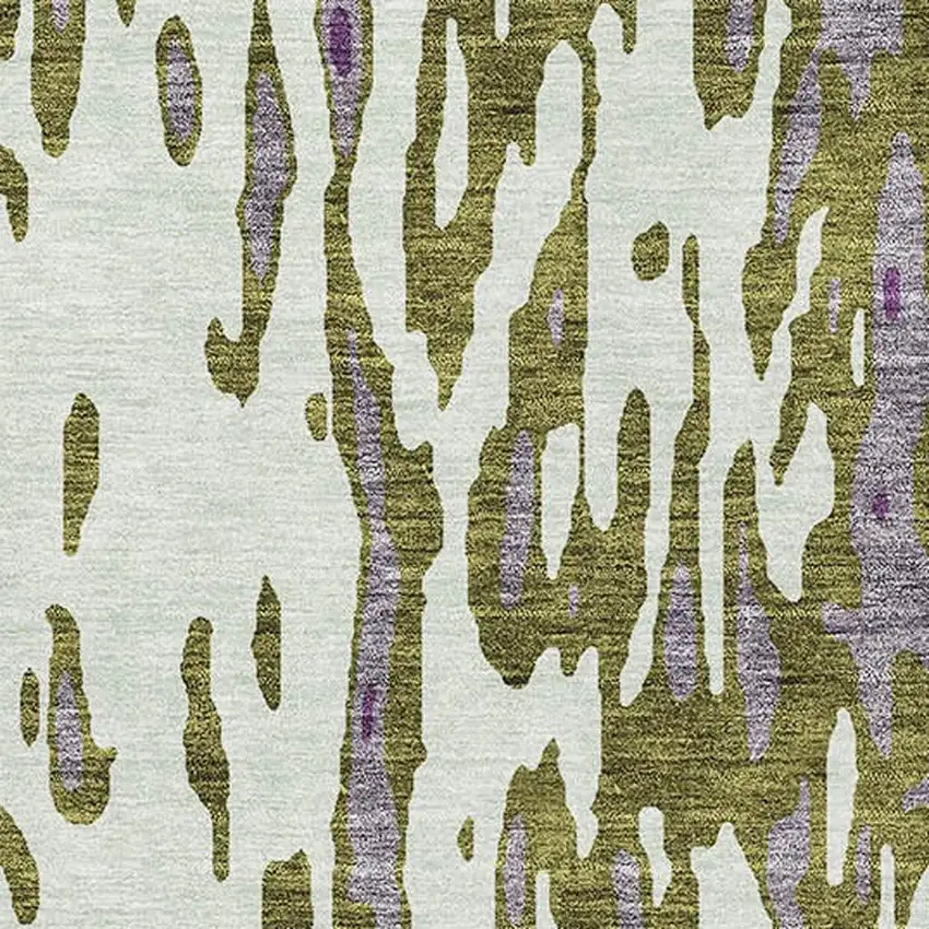 Olive Green Purple And Ivory Abstract Washable Area Rug With UV Protection Photo 2