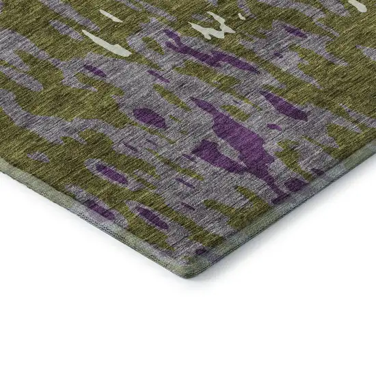 Olive Green Purple And Ivory Abstract Washable Area Rug With UV Protection Photo 7