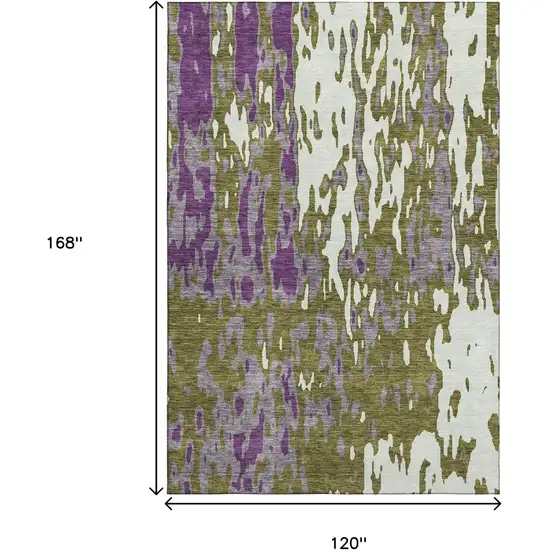 Olive Green Purple And Ivory Abstract Washable Area Rug With UV Protection Photo 9