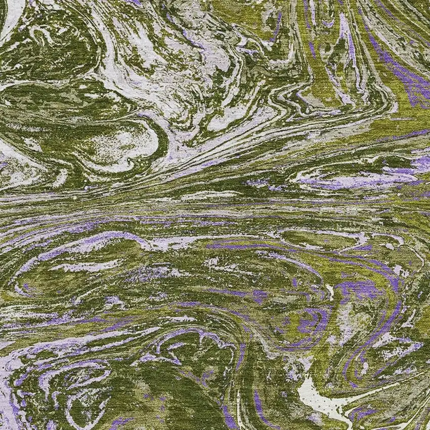 Olive Green Purple And Ivory Abstract Washable Area Rug With UV Protection Photo 2