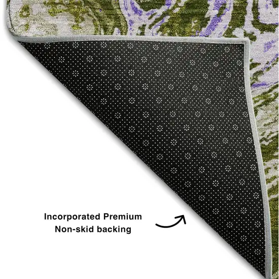 Olive Green Purple And Ivory Abstract Washable Area Rug With UV Protection Photo 6