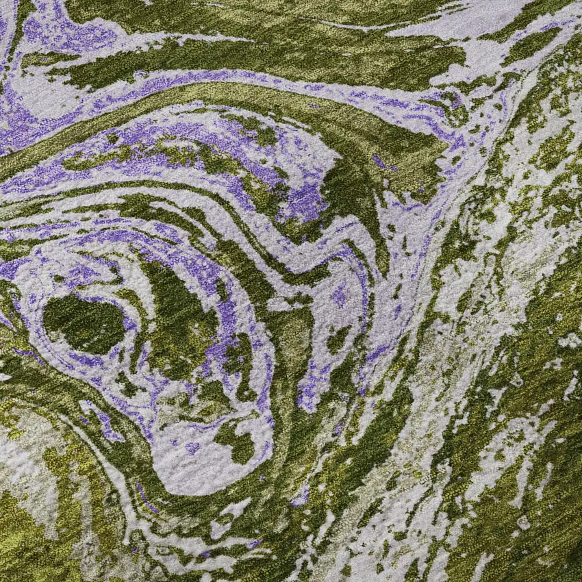 Olive Green Purple And Ivory Abstract Washable Area Rug With UV Protection Photo 9