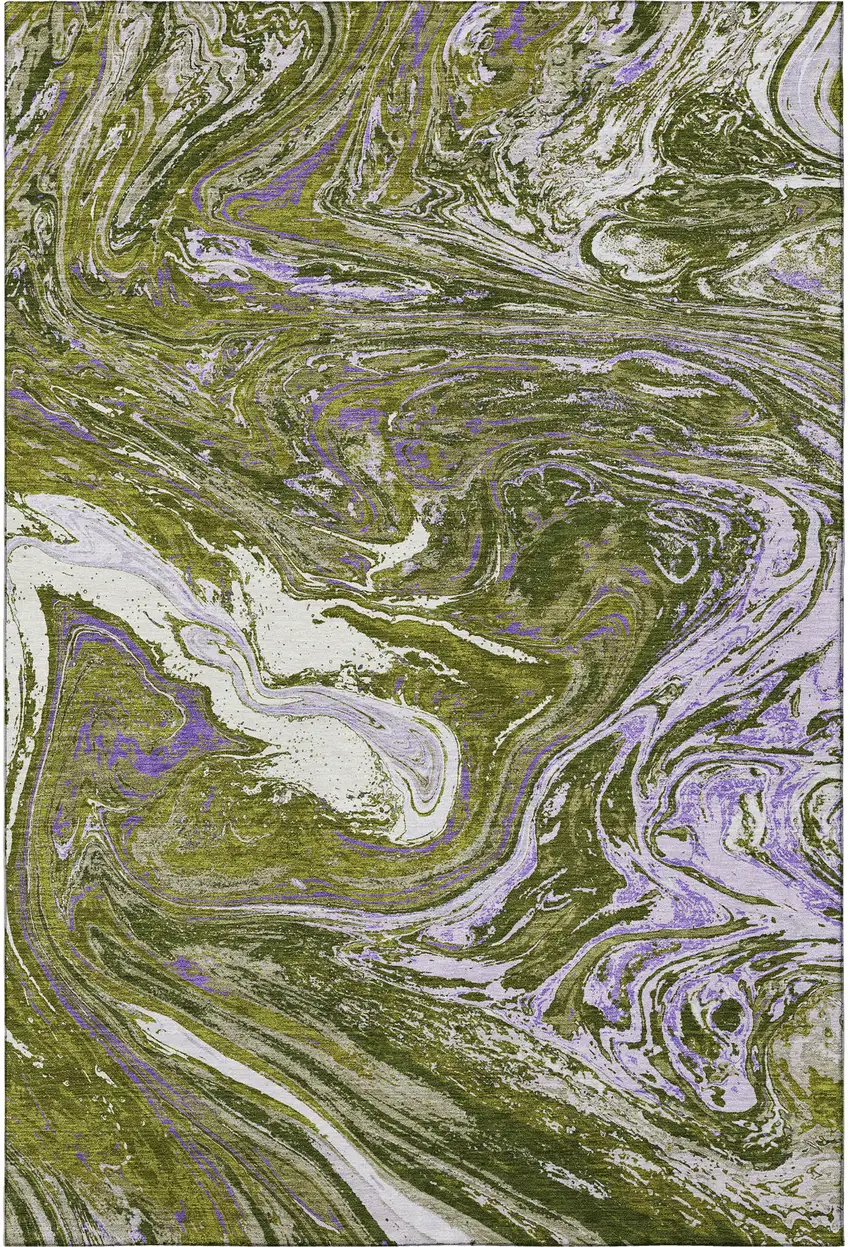 Olive Green Purple And Ivory Abstract Washable Area Rug With UV Protection Photo 3