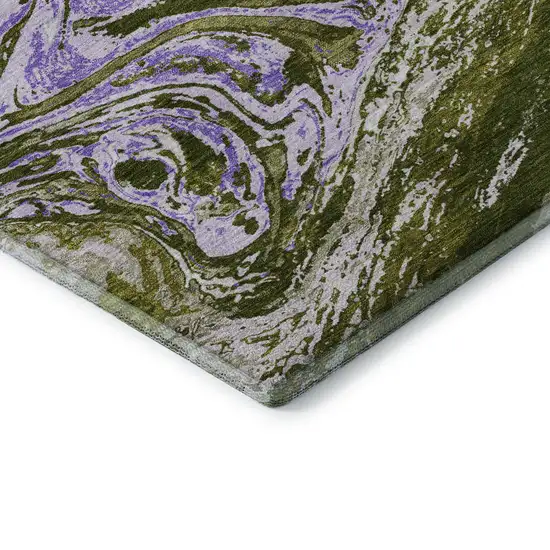 Olive Green Purple And Ivory Abstract Washable Area Rug With UV Protection Photo 7