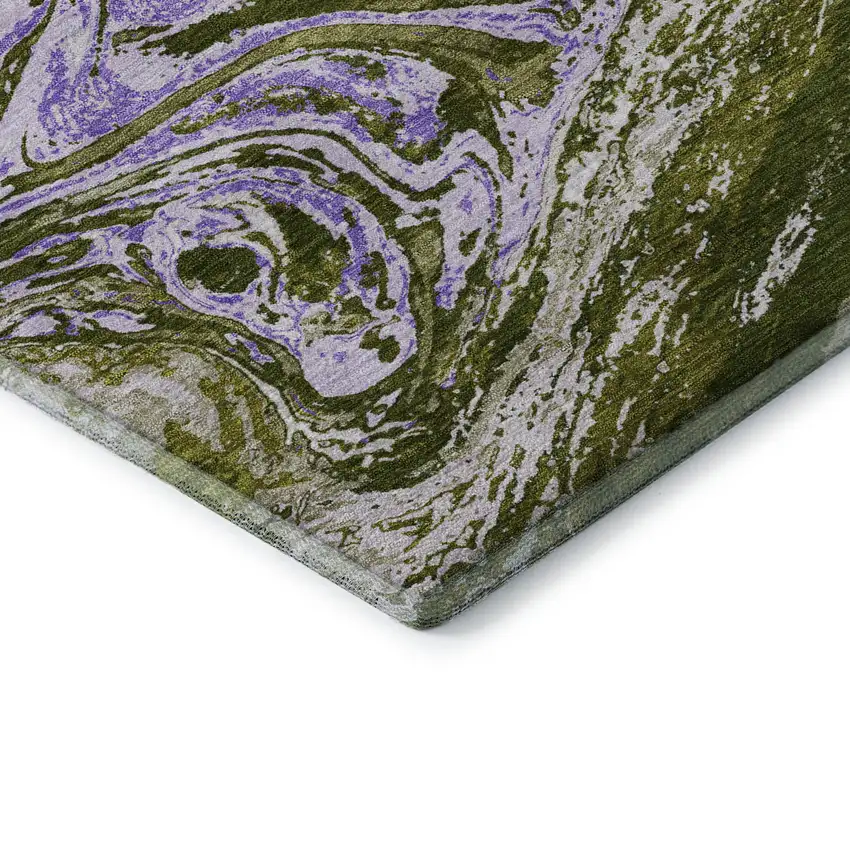 Olive Green Purple And Ivory Abstract Washable Area Rug With UV Protection Photo 7
