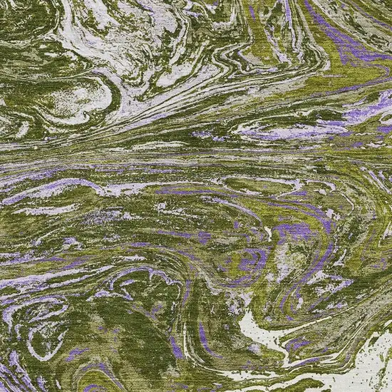 Olive Green Purple And Ivory Abstract Washable Area Rug With UV Protection Photo 2