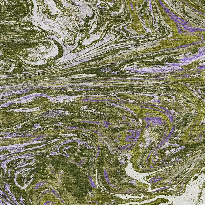 Olive Green Purple And Ivory Abstract Washable Area Rug With UV Protection Photo 2