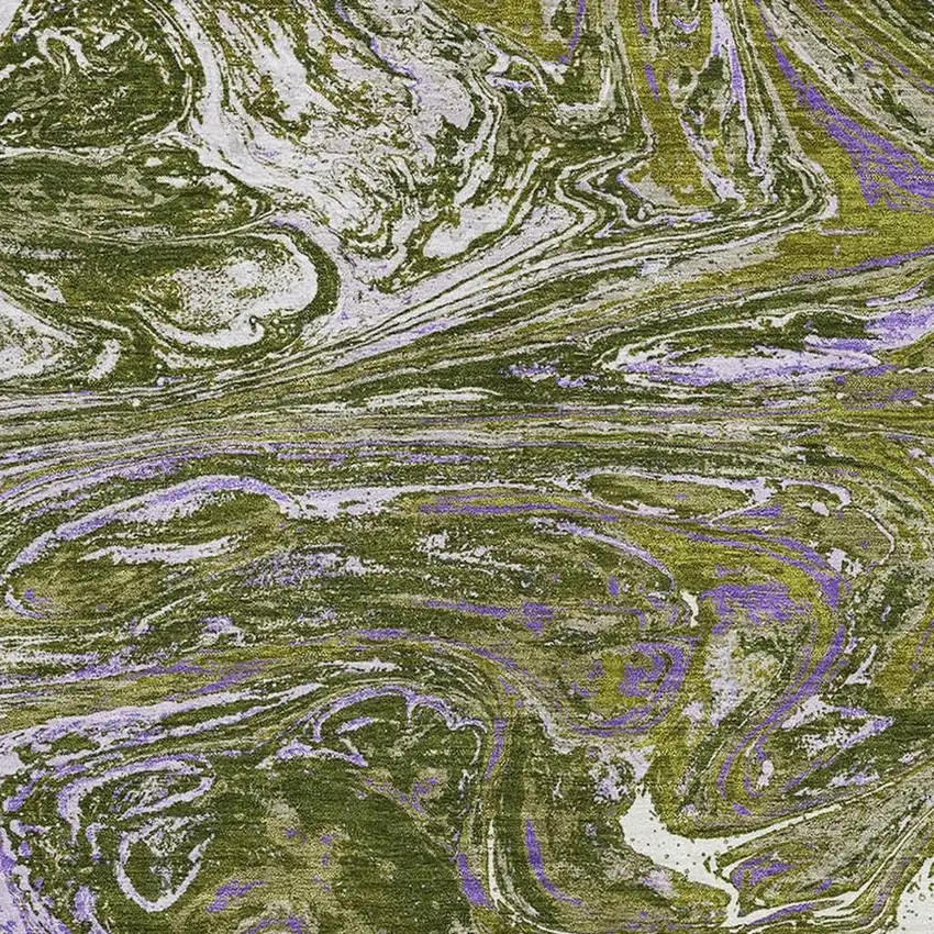 Olive Green Purple And Ivory Abstract Washable Area Rug With UV Protection Photo 2