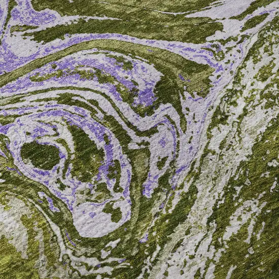 Olive Green Purple And Ivory Abstract Washable Area Rug With UV Protection Photo 9