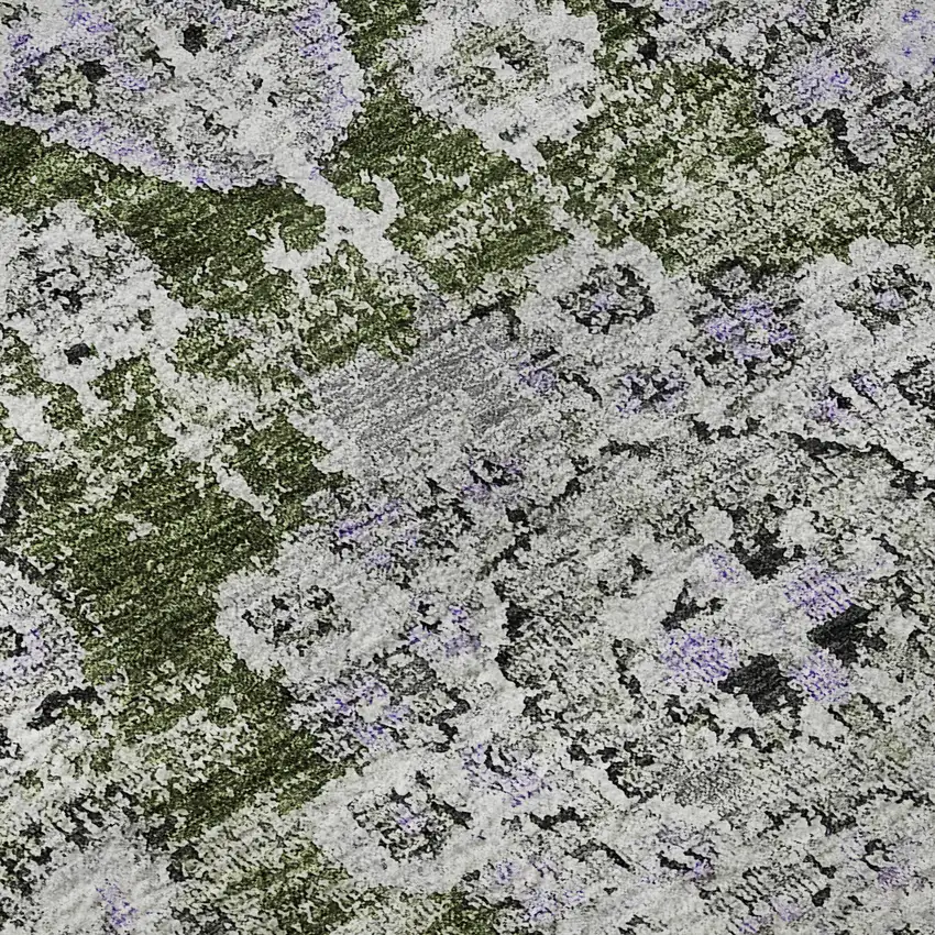 Olive Green Purple And Ivory Floral Washable Area Rug With UV Protection Photo 9