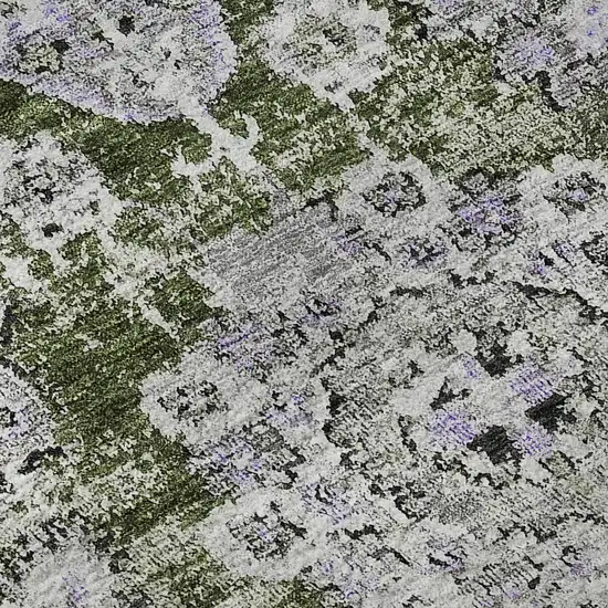Olive Green Purple And Ivory Floral Washable Area Rug With UV Protection Photo 9