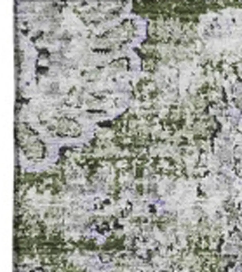 Olive Green Purple And Ivory Floral Washable Area Rug With UV Protection Photo 3