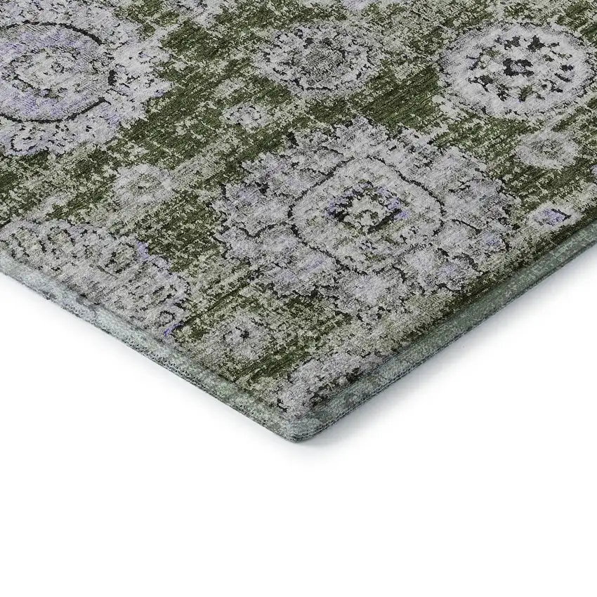 Olive Green Purple And Ivory Floral Washable Area Rug With UV Protection Photo 7