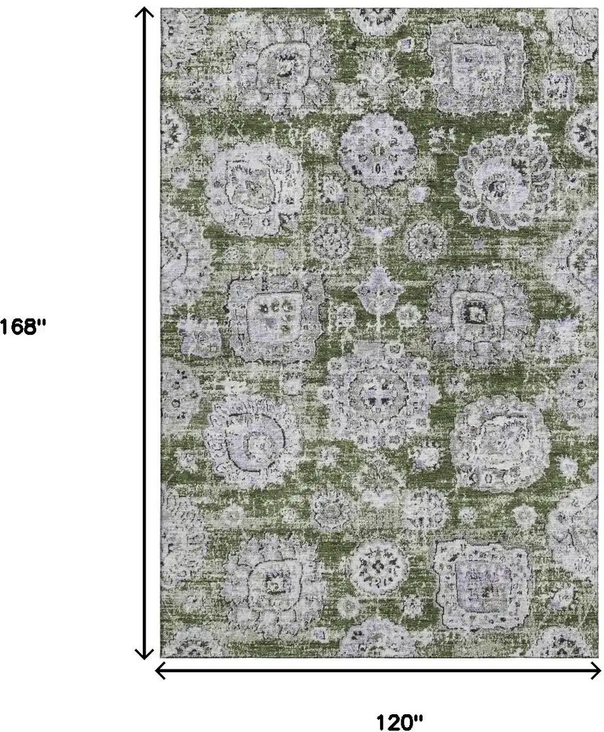 Olive Green Purple And Ivory Floral Washable Area Rug With UV Protection Photo 3