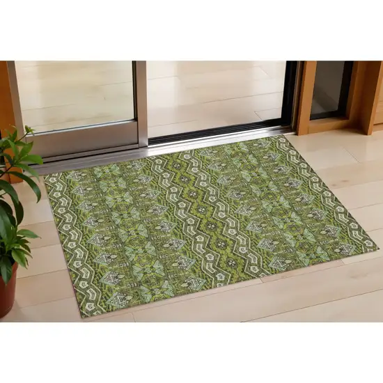 Olive Green Purple And Ivory Moroccan Washable Indoor Outdoor Area Rug Photo 1