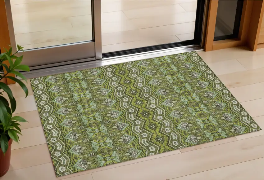 Olive Green Purple And Ivory Moroccan Washable Indoor Outdoor Area Rug Photo 1