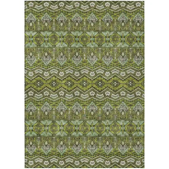 Olive Green Purple And Ivory Moroccan Washable Indoor Outdoor Area Rug Photo 2
