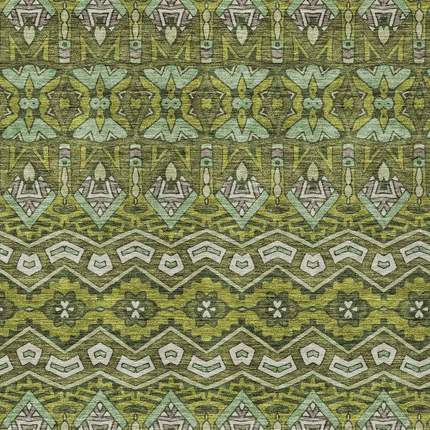 Olive Green Purple And Ivory Moroccan Washable Indoor Outdoor Area Rug Photo 7
