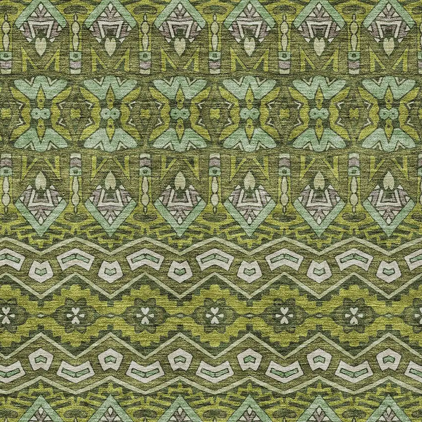 Olive Green Purple And Ivory Moroccan Washable Indoor Outdoor Area Rug Photo 7