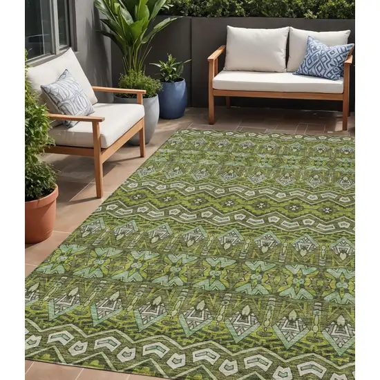 Olive Green Purple And Ivory Moroccan Washable Indoor Outdoor Area Rug Photo 1