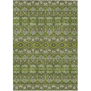 Photo of Olive Green Purple And Ivory Moroccan Washable Indoor Outdoor Area Rug
