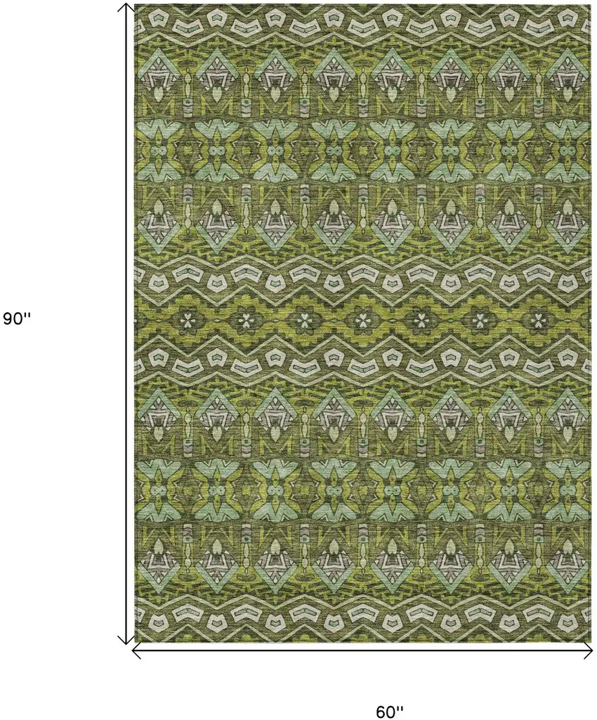 Olive Green Purple And Ivory Moroccan Washable Indoor Outdoor Area Rug Photo 3