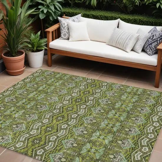 Olive Green Purple And Ivory Moroccan Washable Indoor Outdoor Area Rug Photo 1