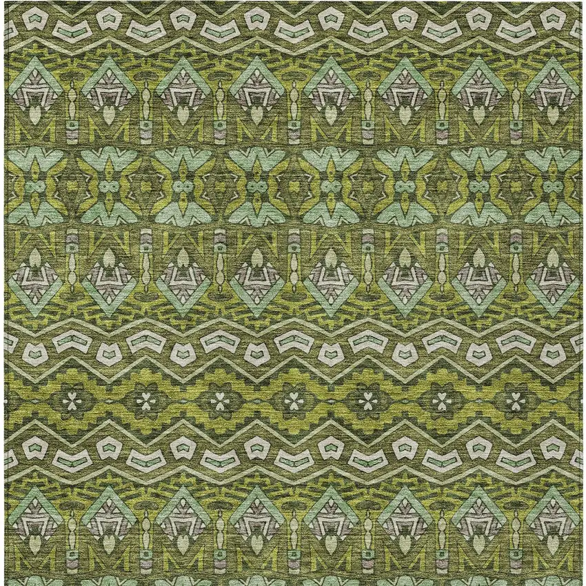 Olive Green Purple And Ivory Moroccan Washable Indoor Outdoor Area Rug Photo 8