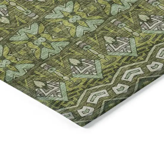 Olive Green Purple And Ivory Moroccan Washable Indoor Outdoor Area Rug Photo 5