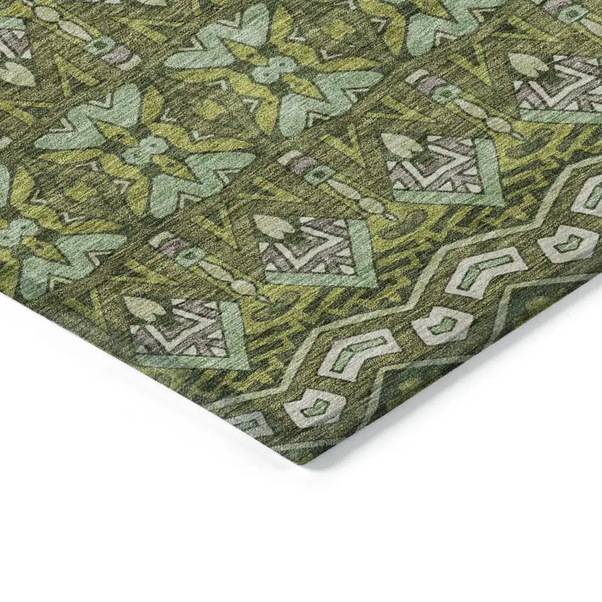 Olive Green Purple And Ivory Moroccan Washable Indoor Outdoor Area Rug Photo 5