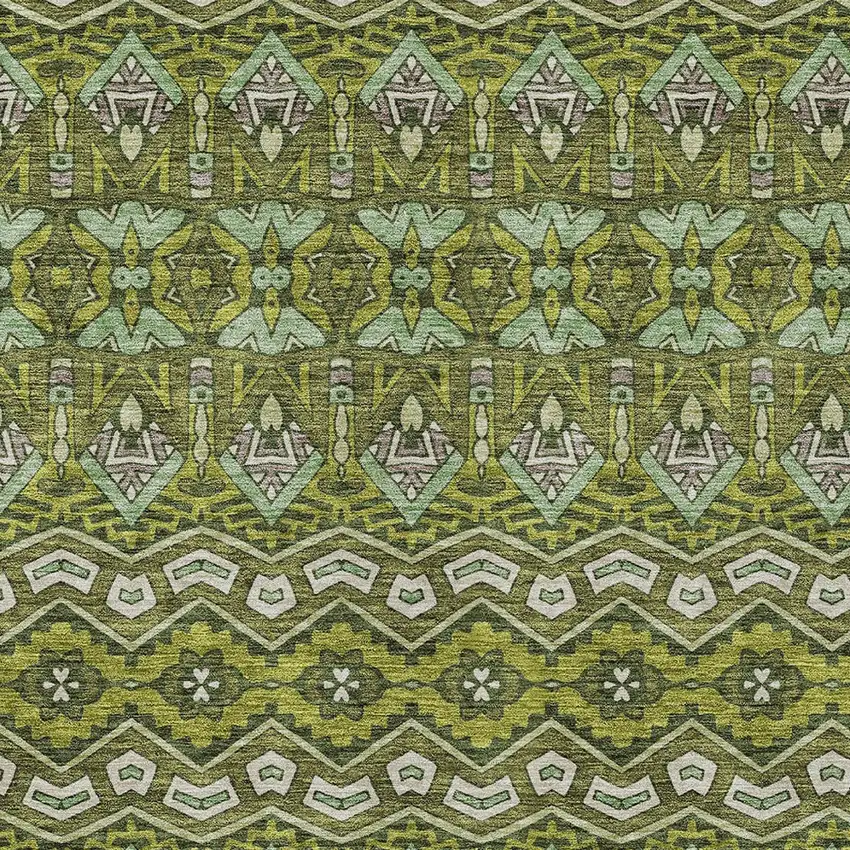 Olive Green Purple And Ivory Moroccan Washable Indoor Outdoor Area Rug Photo 7
