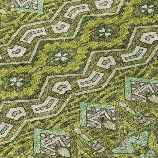 Olive Green Purple And Ivory Moroccan Washable Indoor Outdoor Area Rug Photo 6